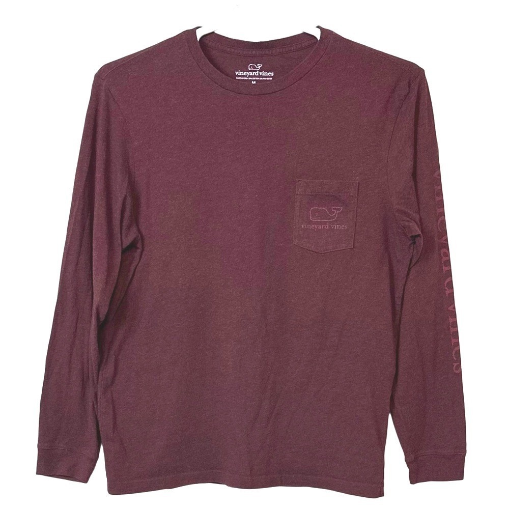 Vineyard Vines Whale Long-Sleeve Pocket Tee Burgundy Mens Sz L